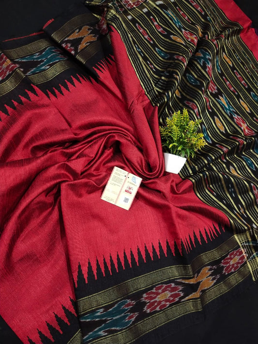 Raw silk saree with pochampally border