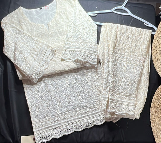 Straight cut chikenkari kurti and palazzo