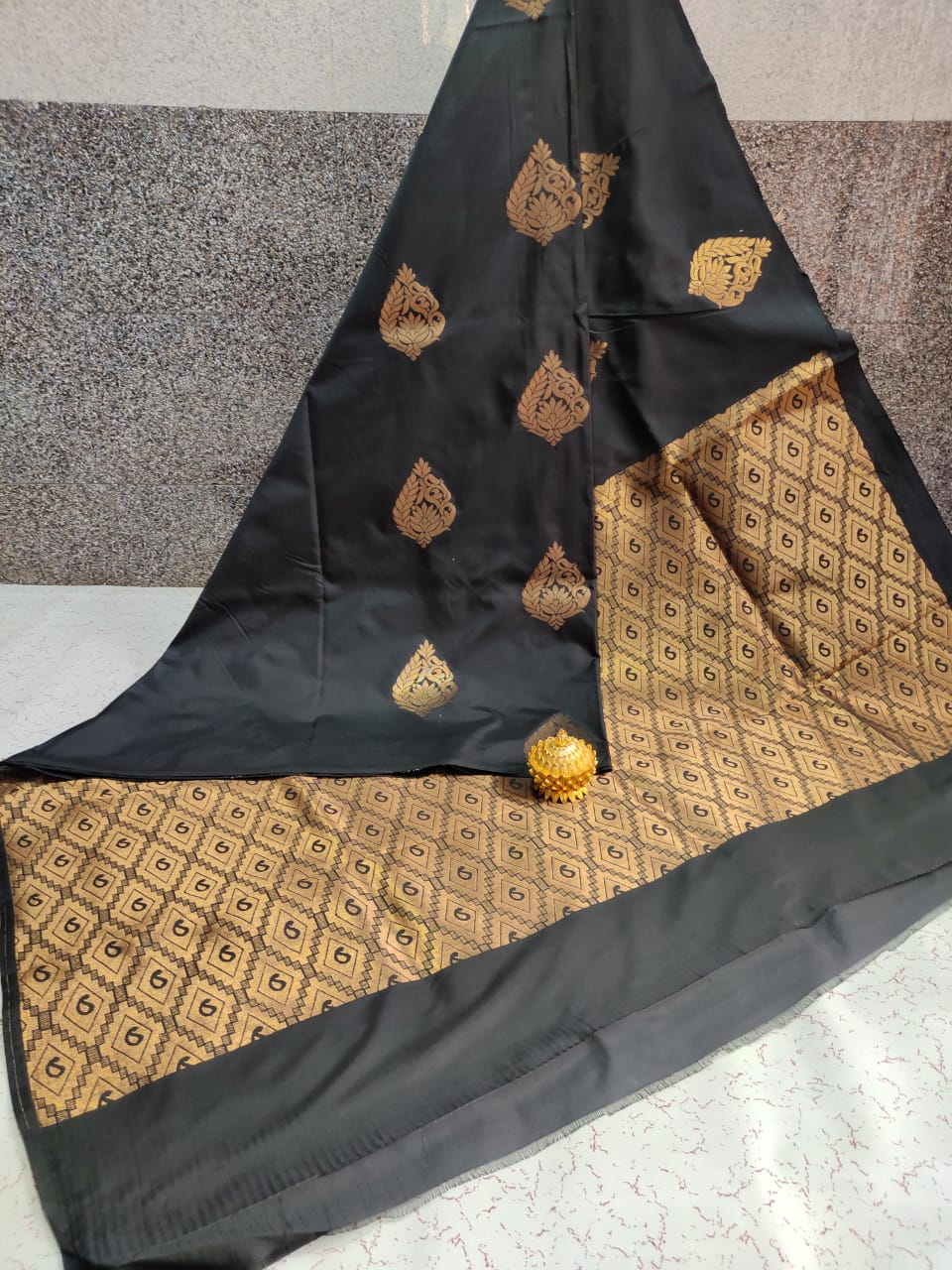 Black double wrap Empallai soft silk saree