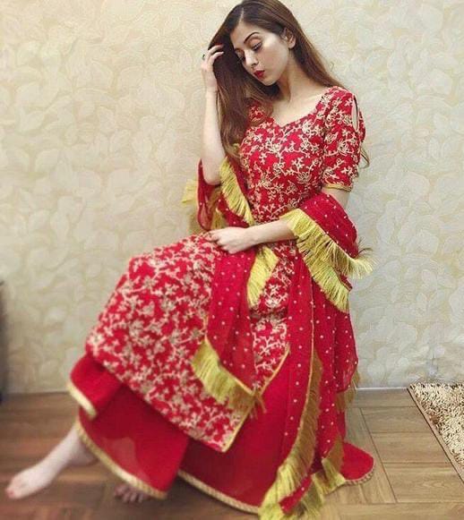 Sleeveless red sharara 3 piece