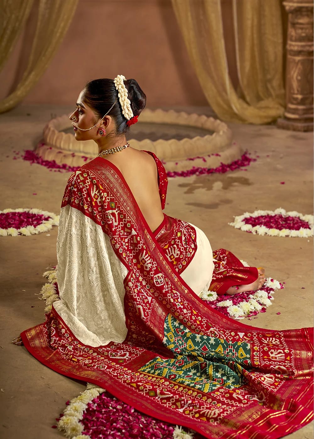 Lucknowi with patola border saree