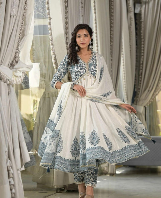 3 piece alia cotton flair kurti with pant and dupatta