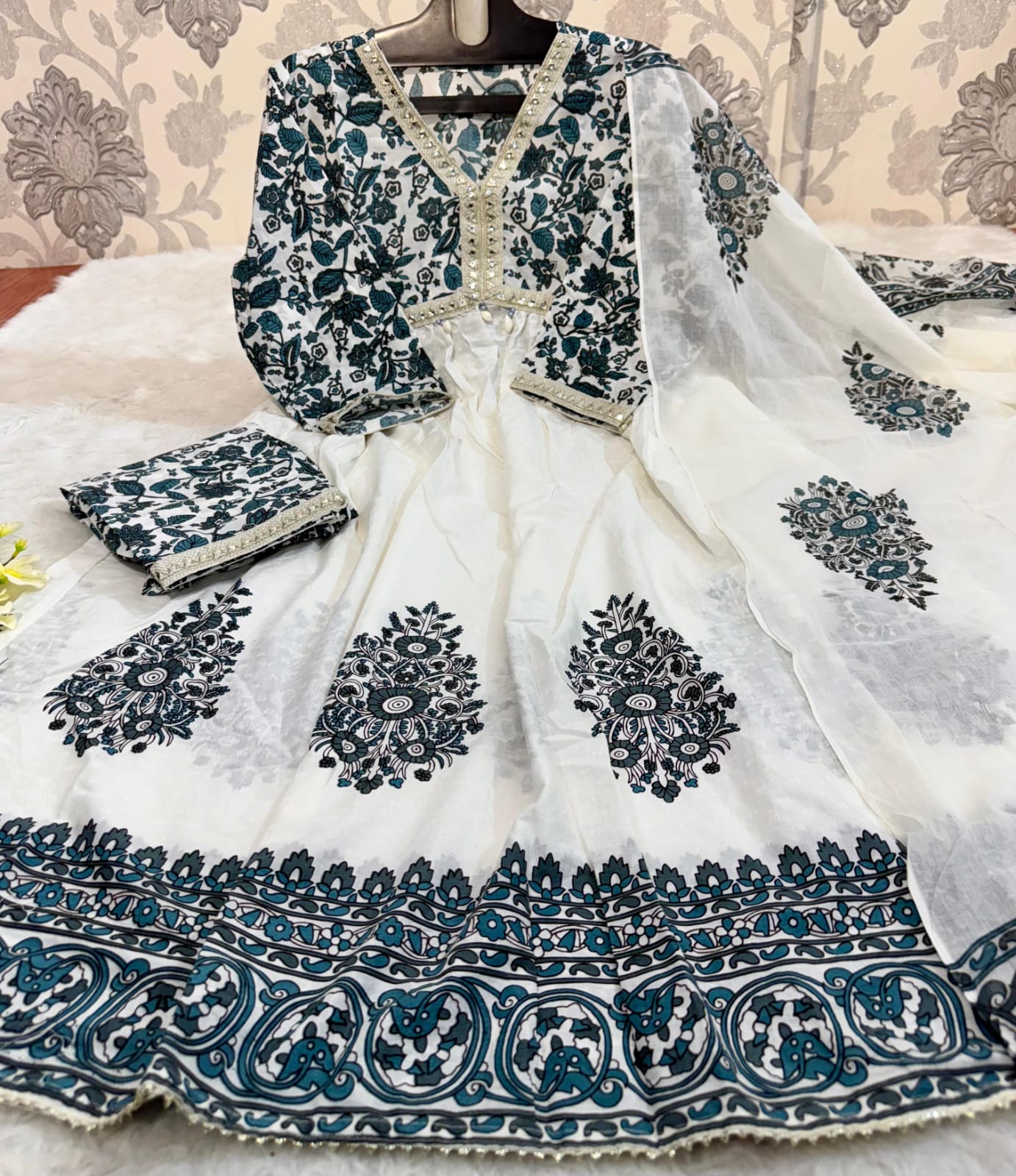 3 piece alia cotton flair kurti with pant and dupatta