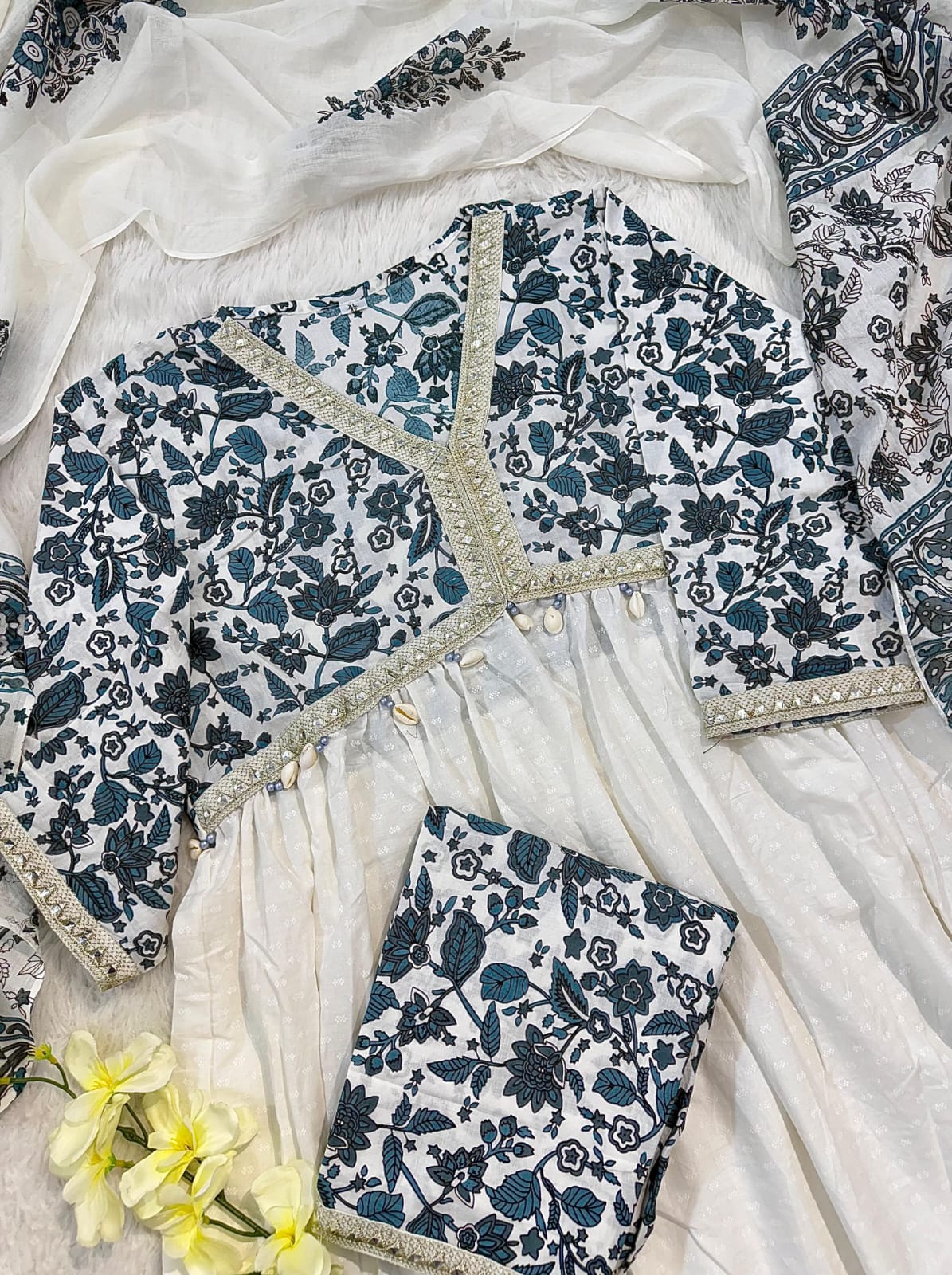 3 piece alia cotton flair kurti with pant and dupatta