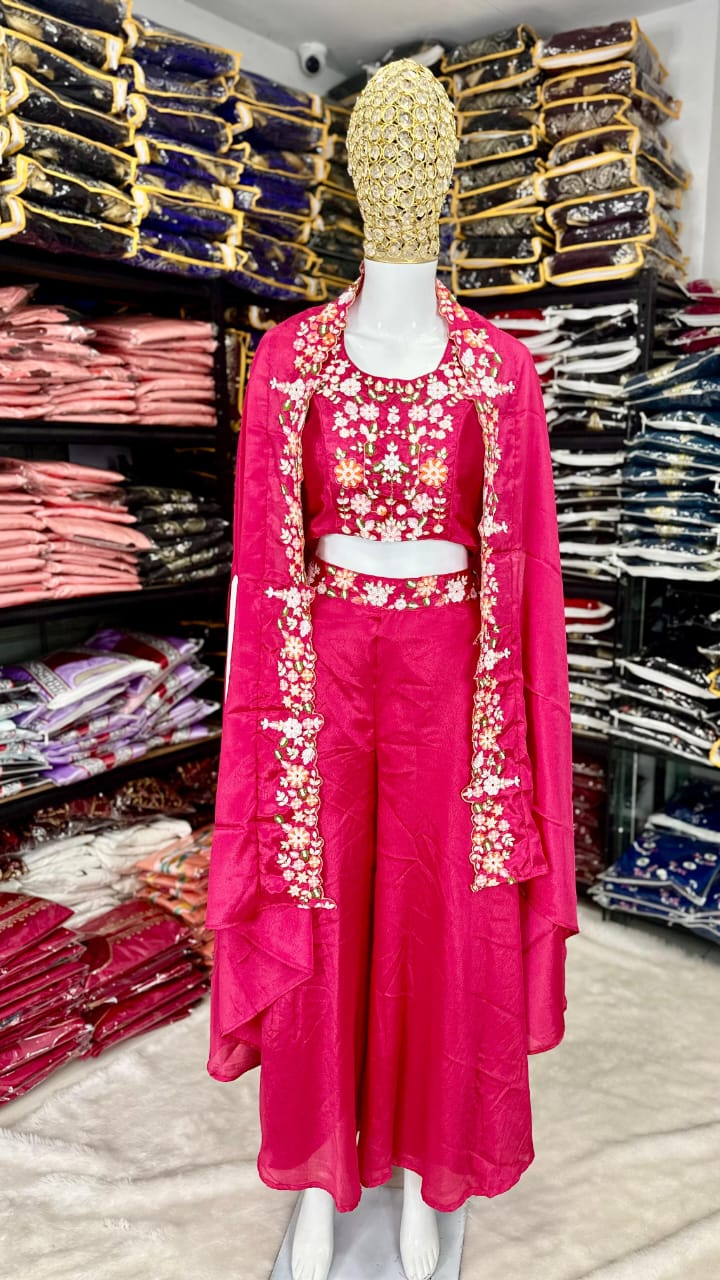 3 piece party wear collection with long shrug