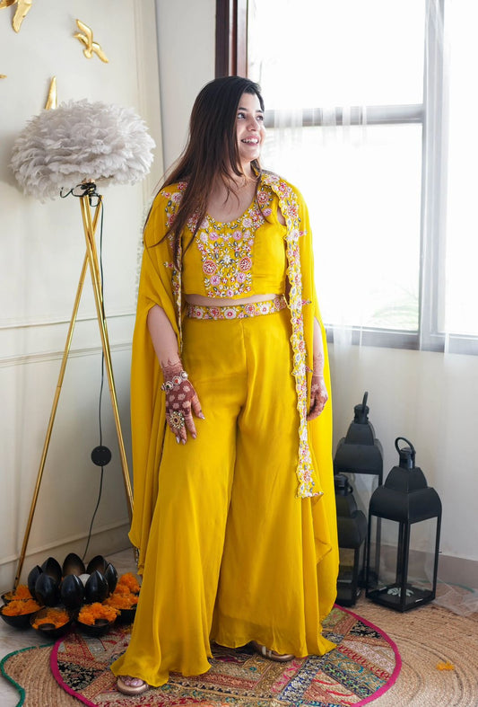 3 piece party wear collection with long shrug