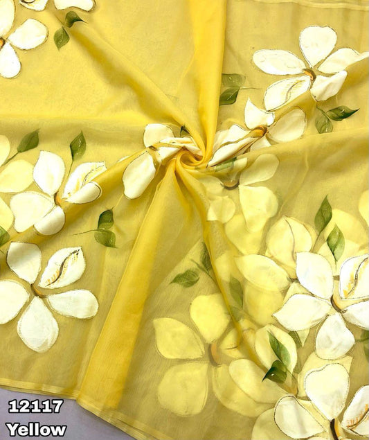 Hand painted on organza saree