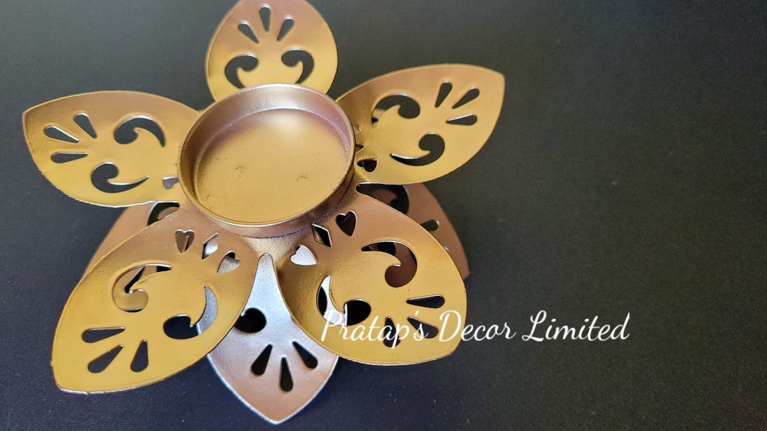 Lotus shaped metal diya 8 inch size comes with box packing