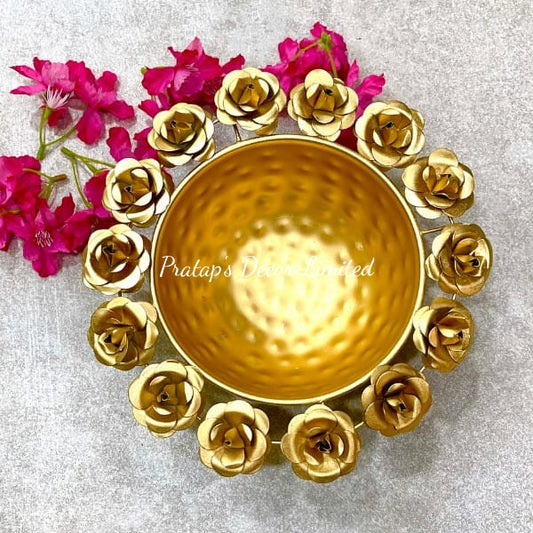 Rose shaped brass urli 10 inch