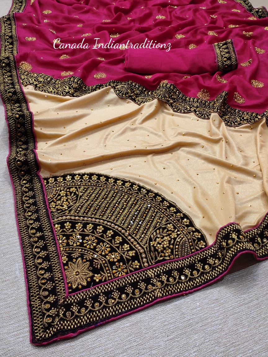 ZARDOUSI WORK ON DOLA SILK SAREE