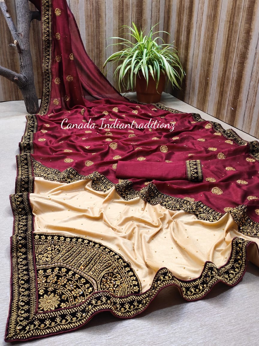 ZARDOUSI WORK ON DOLA SILK SAREE