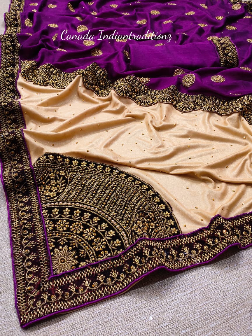 ZARDOUSI WORK ON DOLA SILK SAREE