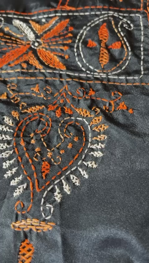 Katha stitch on art silk saree